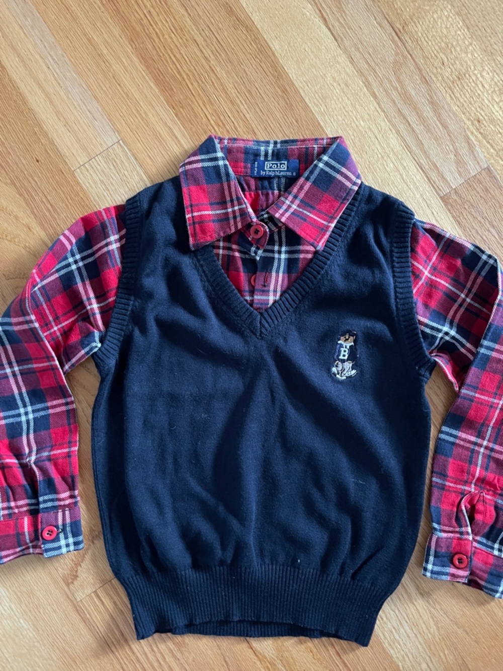 Polo by Ralph Lauren Navy Sweater Vest with Red Plaid Shirt Set - Kids